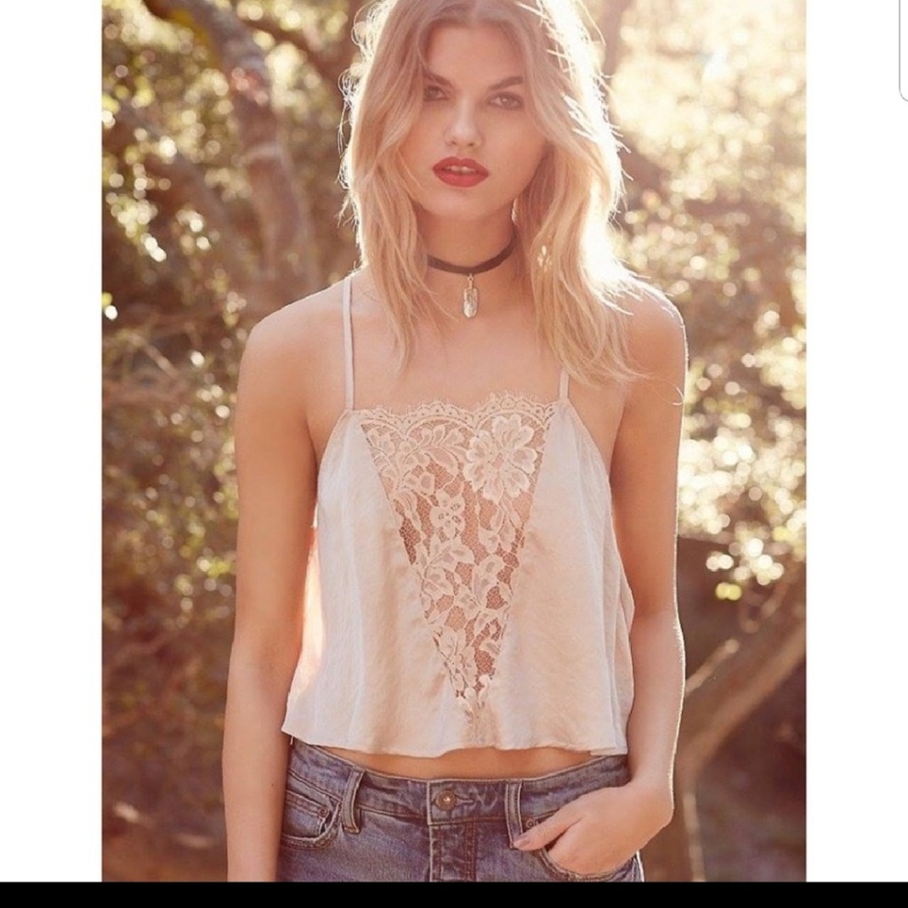 Free People || nude silk lace cami